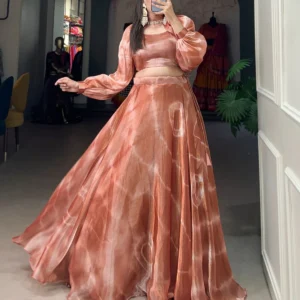 Home rose gold satin lehenga set